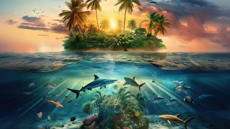 Tropical Island Ocean Life 8K Ultra HD Desktop Wallpaper