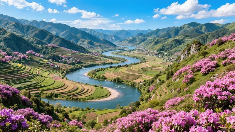 Chinese Style Valley Flower Field 8K Ultra HD Desktop Wallpaper