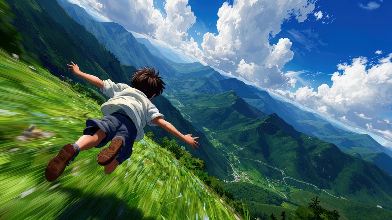 Anime Boy Flying Over Mountains 4K Desktop Wallpaper