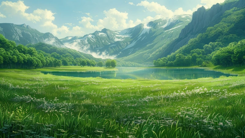 Anime Mountain Lake 8K Ultra HD Desktop Wallpaper