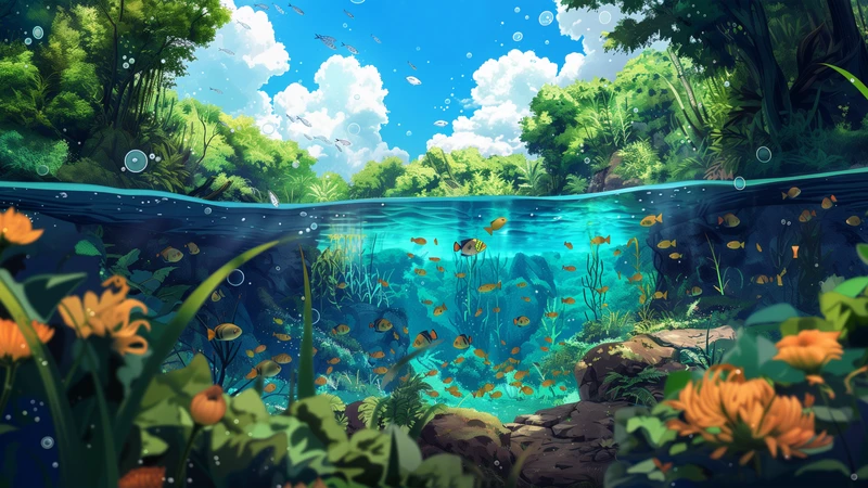 Anime Underwater Jungle 4K 8K Ultra HD Wallpaper Collection - Pack with 5 wallpapers for $1