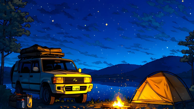 Japanese Night Camping 4K 8K Ultra HD Wallpaper Collection - Pack with 4 wallpapers for $1