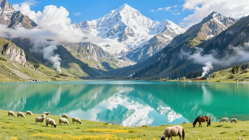 Alpine Snowy Mountain Lake 8K Ultra HD Desktop Wallpaper