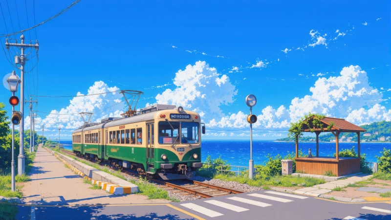 Japanese Coastal Train 4K Desktop Wallpaper