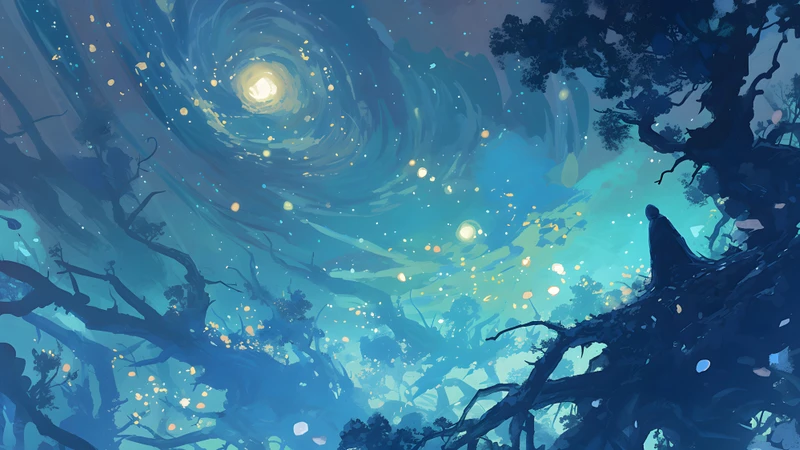 Oriental Art Starry Forest 8K Ultra HD Desktop Wallpaper