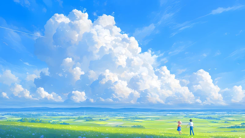 Studio Ghibli Style Pastoral Landscape 8K Ultra HD Desktop Wallpaper