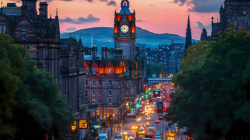 Scottish Cityscape at Sunset 4K Desktop Wallpaper