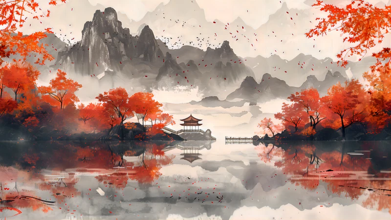 Chinese Style Autumn Maple Leaves 8K Desktop Wallpaper