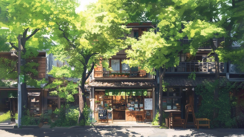 Japanese Street Café 8K Ultra HD Desktop Wallpaper