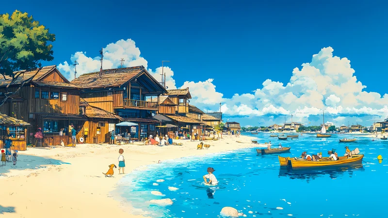 Japanese Coastal Village 4K 8K Ultra HD Wallpaper Collection - Pack with 4 wallpapers for $1