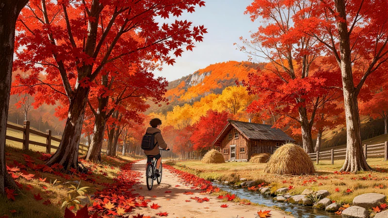 Autumn Maple Forest Cycling 8K Desktop Wallpaper