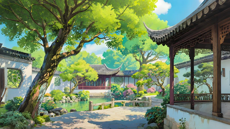 Kolekce čínských inkoustových zahradních pavilonů 4K 8K Ultra HD - Pack with 3 wallpapers for $1