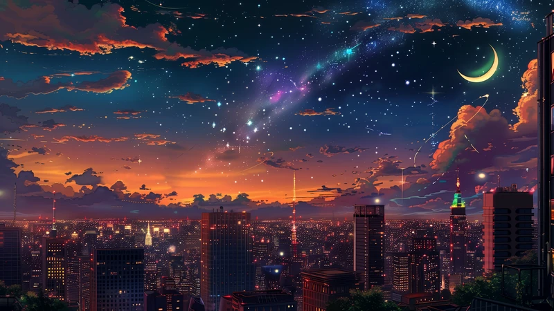 Cyber City Night Sky 8K Ultra HD Desktop Wallpaper