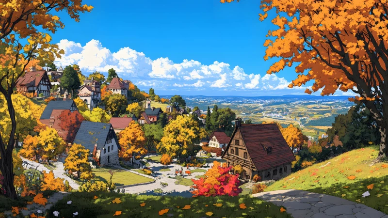 European-Style Autumn Town 8K Desktop Wallpaper