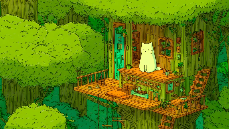 Japanese Forest Treehouse 4K Desktop Wallpaper