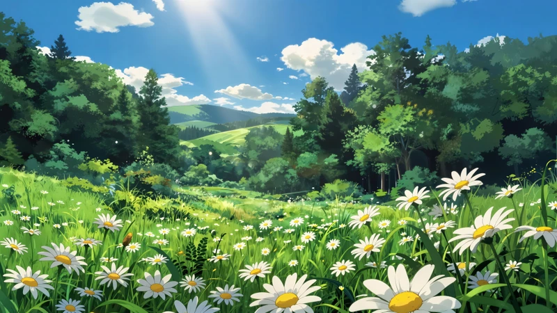 Anime Spring Meadow 8K Ultra HD Desktop Wallpaper