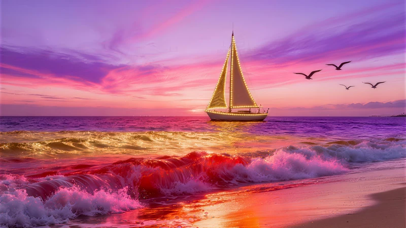 Tropical Sunset Sailboat 8K Ultra HD Desktop Wallpaper