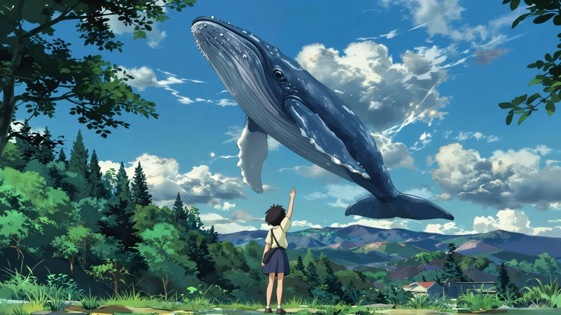 Anime Flying Whale Sky 8K Ultra HD Desktop Wallpaper