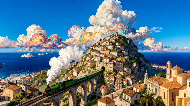 Oriental Art Coastal Village 4K Desktop Wallpaper