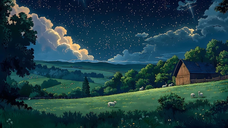 Rural Night Sky Stars 8K Desktop Wallpaper