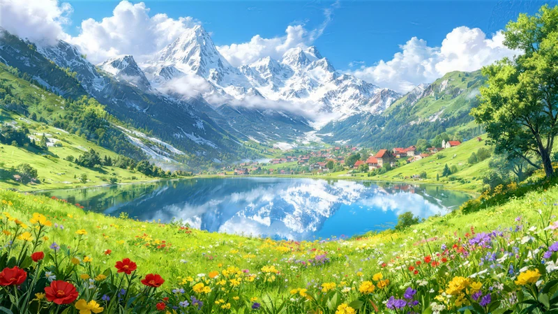 Miyazaki-inspireret landskabs- og naturbaggrundspakke, 8K