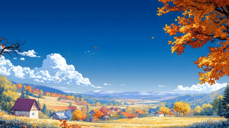 Japanese Anime Autumn Valley 8K Ultra HD Desktop Wallpaper