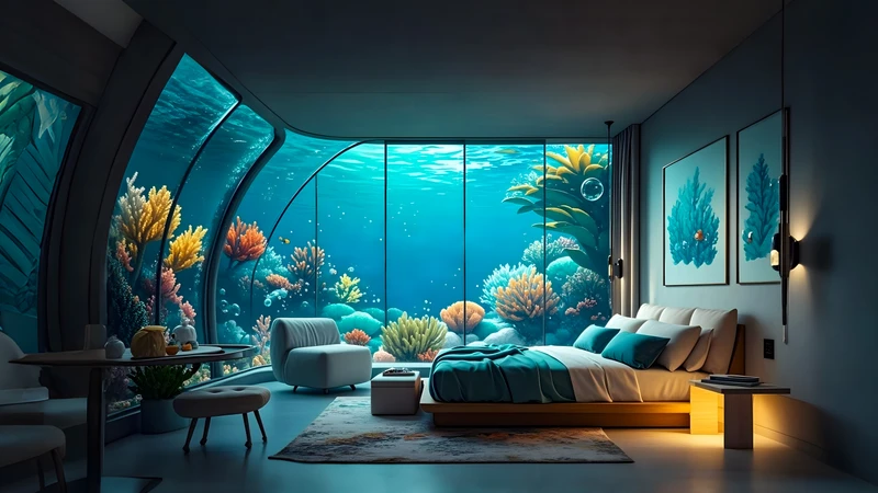 Underwater Oceanic Bedroom 4K Desktop Wallpaper