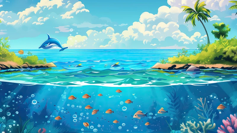 Tropical Ocean Dolphin 8K Ultra HD Desktop Wallpaper