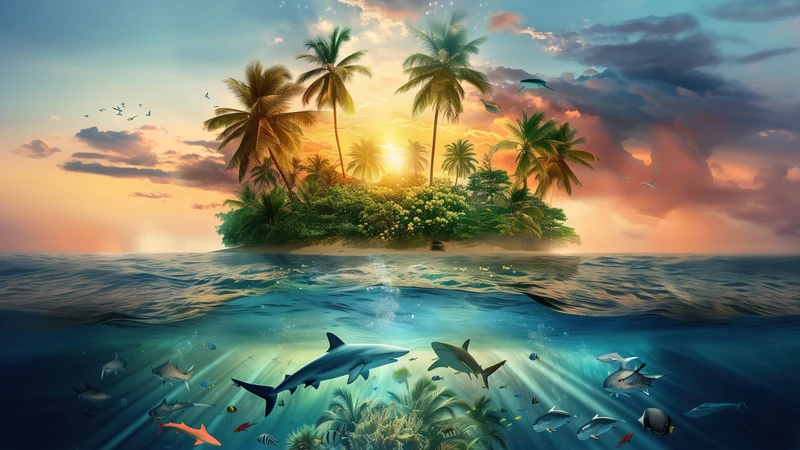 Tropical Island Sunset 8K Ultra HD Desktop Wallpaper