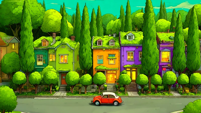 Cartoon Village Houses 4K Desktop Wallpaper