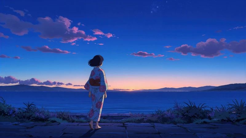 Japanese Anime Girl at Sunset 8K Ultra HD Desktop Wallpaper