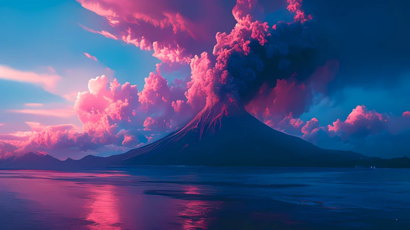 Japanese Volcano Sunset 4K Desktop Wallpaper