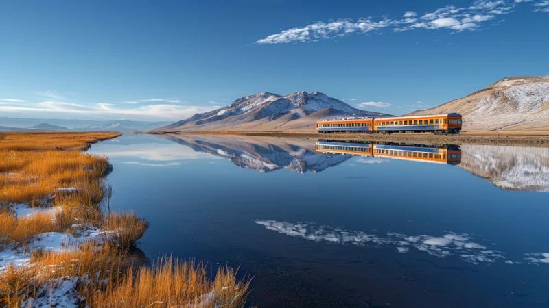 Highland Lake Train 8K Ultra HD Desktop Wallpaper