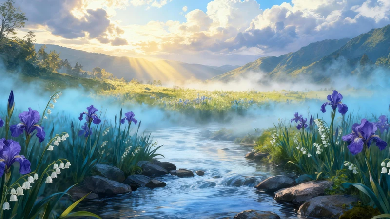Dreamy Chinese Landscape with Stream 8K Desktop Wallpaper