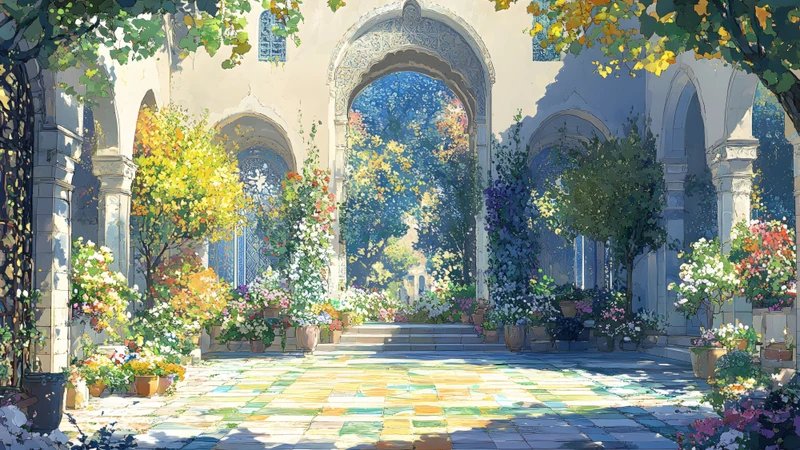Oriental Garden Courtyard 8K Ultra HD Desktop Wallpaper