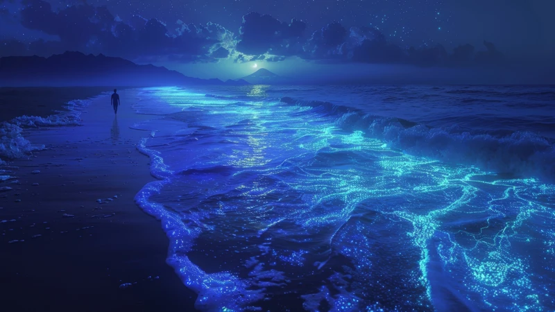 Japanese Bioluminescent Beach 8K Ultra HD Desktop Wallpaper