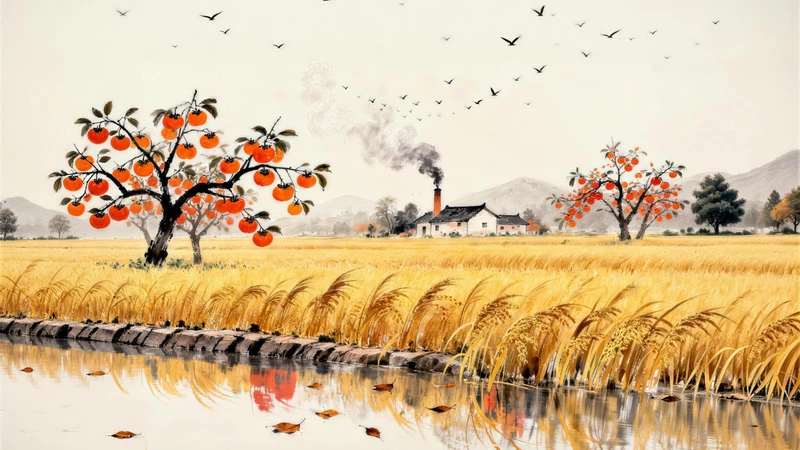 Chinese Style Persimmon Tree 8K Desktop Wallpaper