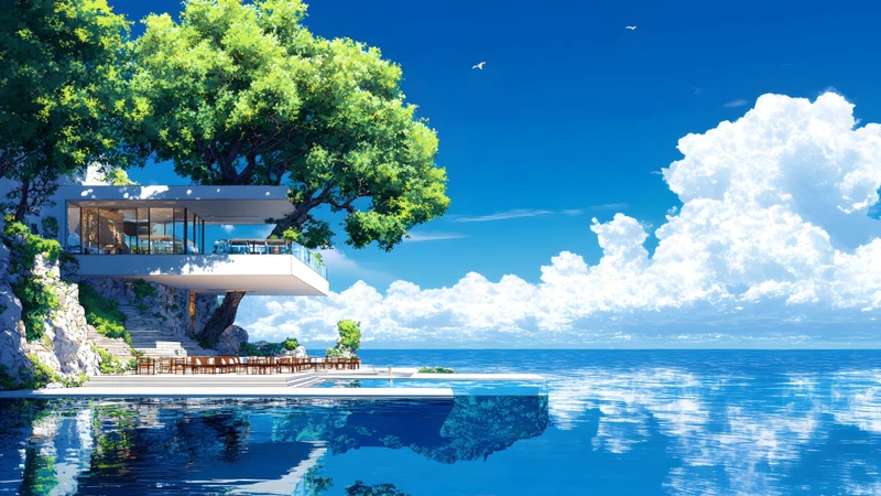 Modern Seaside Villa 8K Ultra HD Desktop Wallpaper