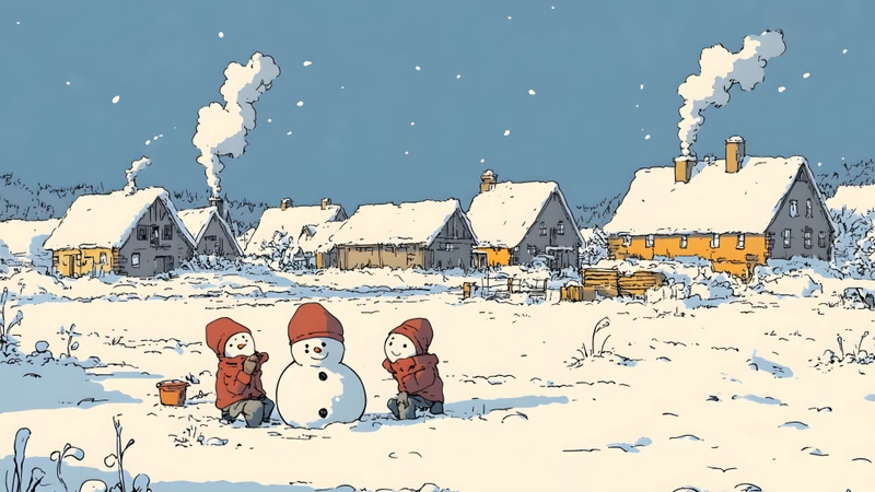 Japanese Winter Village Snowman 8K Ultra HD Desktop Wallpaper