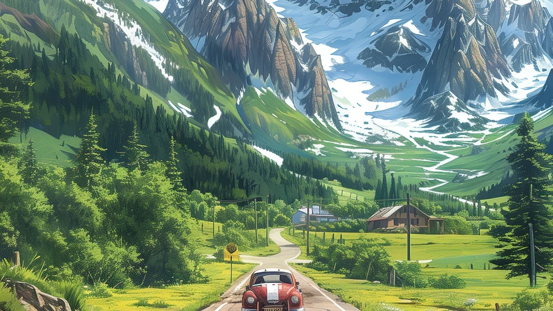 Anime Alpine Valley 8K Ultra HD Desktop Wallpaper
