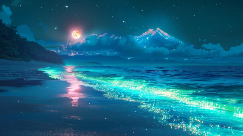 Japanese Night Ocean Waves 8K Ultra HD Desktop Wallpaper