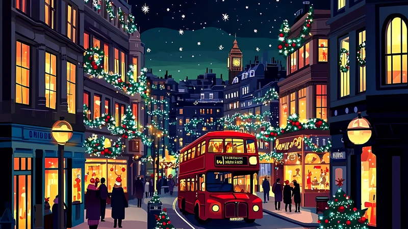 Illustrative London Christmas Street 4K Desktop Wallpaper