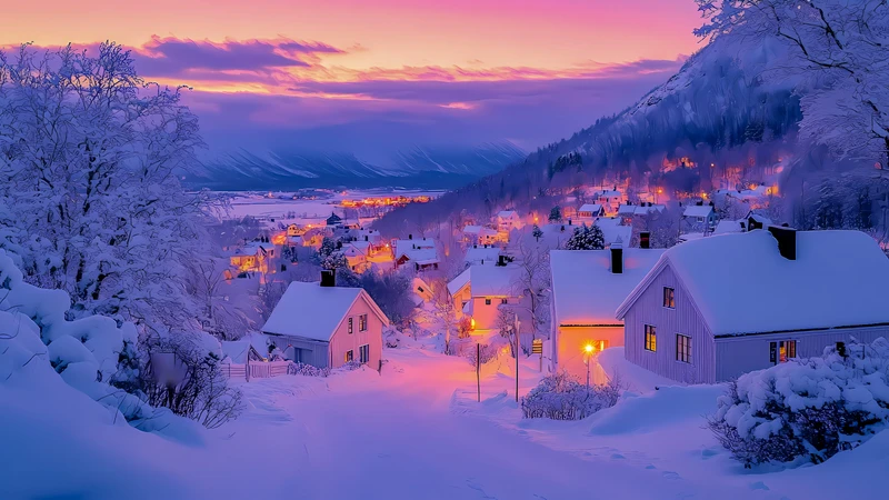Winter Mountain Village 4K 8K Ultra HD Wallpaper Collection - Pack with 4 wallpapers for $1
