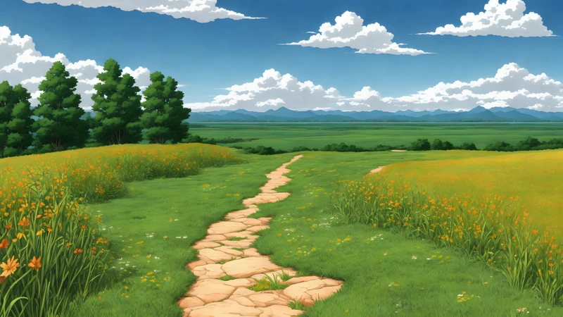 Anime Spring Meadow Path 8K Ultra HD Desktop Wallpaper