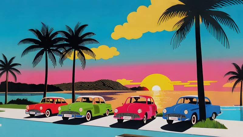 Retro Tropical Sunset 4K 8K Ultra HD Wallpaper Collection - Pack with 3 wallpapers for $1