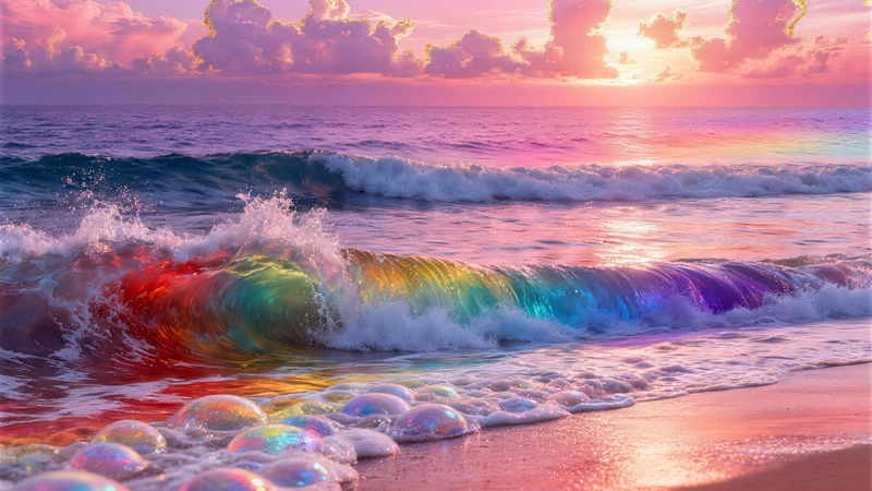 Dreamy Rainbow Ocean Waves 8K Ultra HD Desktop Wallpaper