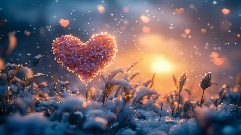 Winter Heart Flower 4K Desktop Wallpaper