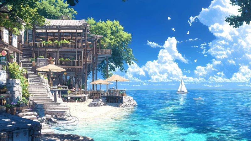 Japanese-Style Seaside Cottage 8K Ultra HD Desktop Wallpaper
