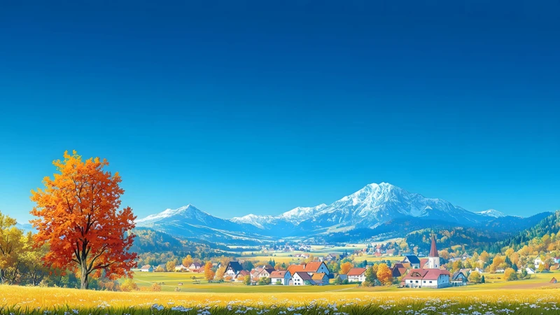 European Countryside Autumn Scene 8K Desktop Wallpaper