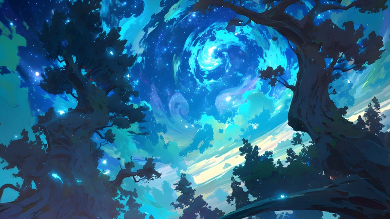 Anime Starry Sky Forest 8K Ultra HD Desktop Wallpaper